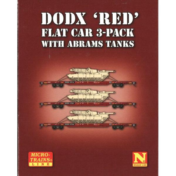 Nゲージ MICRO-TRAINS フラットカー DODX Red M1エイブラムス戦車輸送 3両セ...
