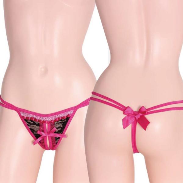 ラグジュアルフリルオープンTバック ピンク 黒 ブラック オープンショーツ 穴あき 下着 レース か...