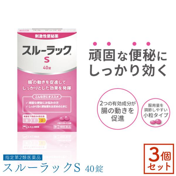 【指定第2類医薬品】3個セット スルーラックS 40錠 便秘薬 センナ 便秘解消 薬 市販 便秘薬 ...