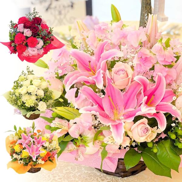 アレンジメント 生花 誕生日 正月 プレゼント 花 ギフト 豪華 おまかせ オリエンタルリリー バラ...