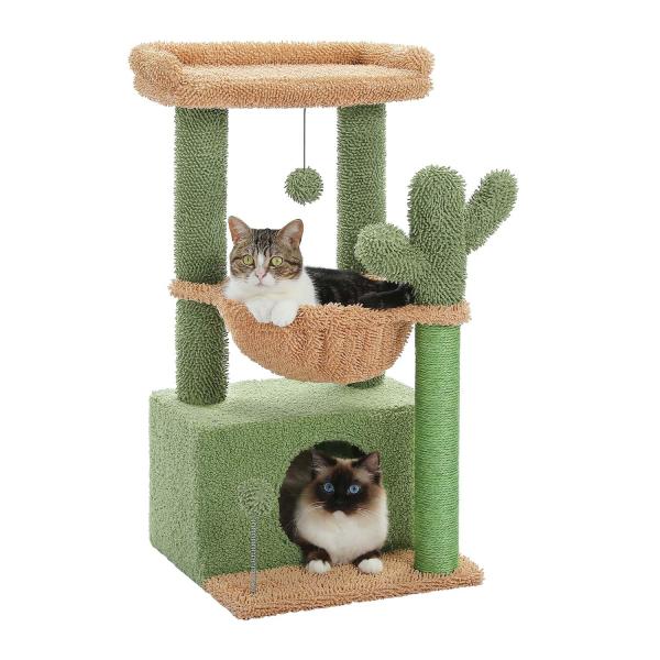 PAWZ Road ネコタワー キャットタワーミニ サボテン 花 ハンモック 省スペース コーナー ...