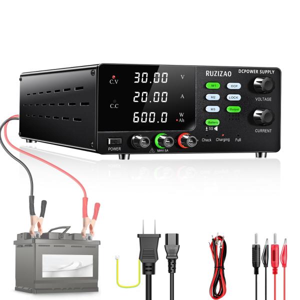 RUZIZAO 安定化電源 30V 20A 600W 大電力 可変直流安定化電源 4桁電圧電流電力表...
