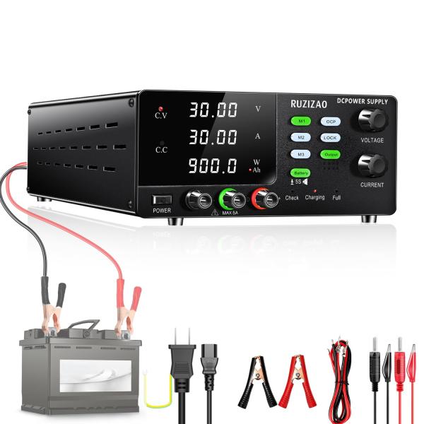 RUZIZAO 安定化電源 30V 30A 900W 大電力 可変直流安定化電源 4桁電圧電流電力表...