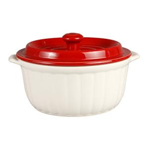 竹泉窯 竹政製陶 ウォーターリッド鍋 ラウンドL 赤/白 T-0007-026