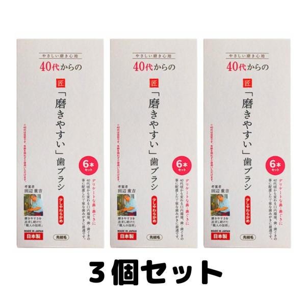 40代からの磨きやすい 歯ブラシ 少しやわらかめ 先細毛 6本入り 3個