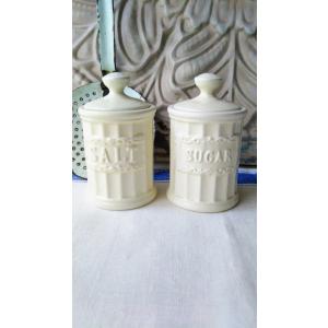 ○ソルト・シュガーポット パッキン付き○ホワイト salt sugar pot 陶器 白 塩入れ 砂糖入れ 調味料入れ 保存容器 面取りキッチン雑貨ディスプレイ装飾クリーム