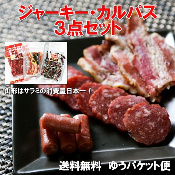 サラミ３点セット カルパスとジャーキーのお買い得セット おつまみ ビールのお供  ポイント消化  メ...