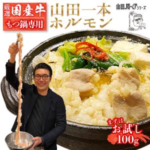 厳選 国産 牛 ホルモン お試し 100g  【約1人前】 【もつ鍋用】 もつ鍋 ホルモン 山田 1本 ホルモン まる腸 小腸 お歳暮 ギフト 高級 国産牛 冷凍｜foodyamadaya