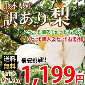 梨 訳あり 送料無料 1.2kg 熊本県産 2セット購入で1セット 3セット購入で2セットおまけ お試し お取り寄せ なし ナシ 幸水 豊水 秋月 新高