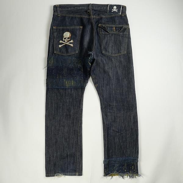 マスターマインド MASTER MIND クラッシュリペアスカル刺繍デニムパンツ インディゴ Siz...