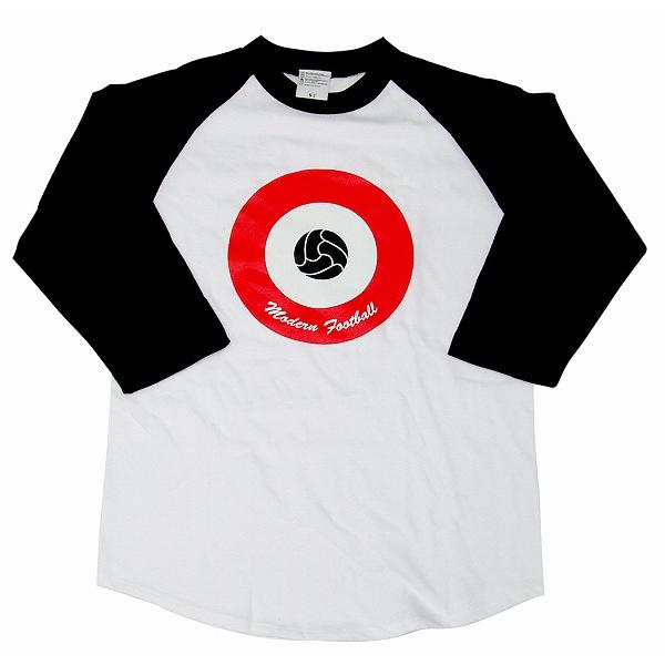 【Modern Football】ターゲット(サッカーボール) ラグラン7分袖Tシャツ(白×黒×赤)
