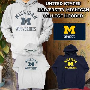 COLLEGE HOODED カレッジフーデッド UNITED STATES UNIVERSITY MICHIGAN ミシガン プルオーバースウェットパーカー スウェット メンズ パーカー フード パーカ｜footmonkey