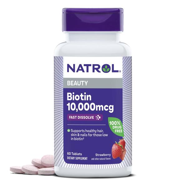 Natrol - ビオチンの自然ないちごの味 10000 mcg。60錠剤