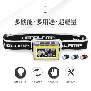 LEDヘッドランプ 20モード 4発光色 懐中電灯 ヘッドライト 充電式 人感センサー 角度調整可 超軽量 送料込み サイクリング 1個