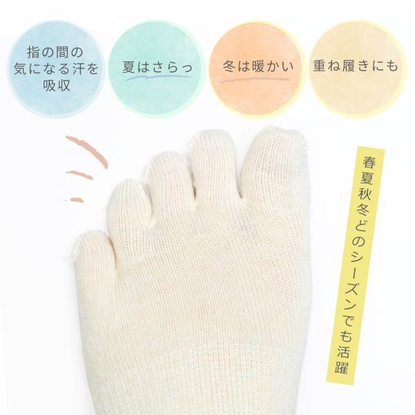 〈3足組〉シルク混 5本指 つま先ソックス かかとなし ハーフソックス 重ね履き 天然繊維 絹混 2...