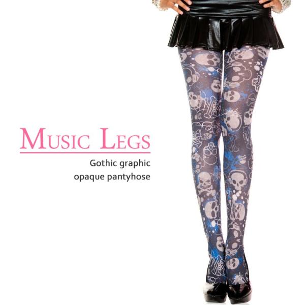 Music Legs スカル ゴシック ナイト グラフィック オペイク タイツ