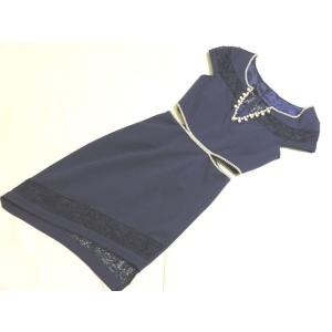 美品 C78 キャバドレス ミニ ワンピース ◆ サイズS ネイビー系 フレンチスリーブ レディース...