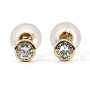 ダイヤモンド ピアス 0.2ct K18 ピンクゴールド スタッドピアス 0.2カラット 覆輪留 一...