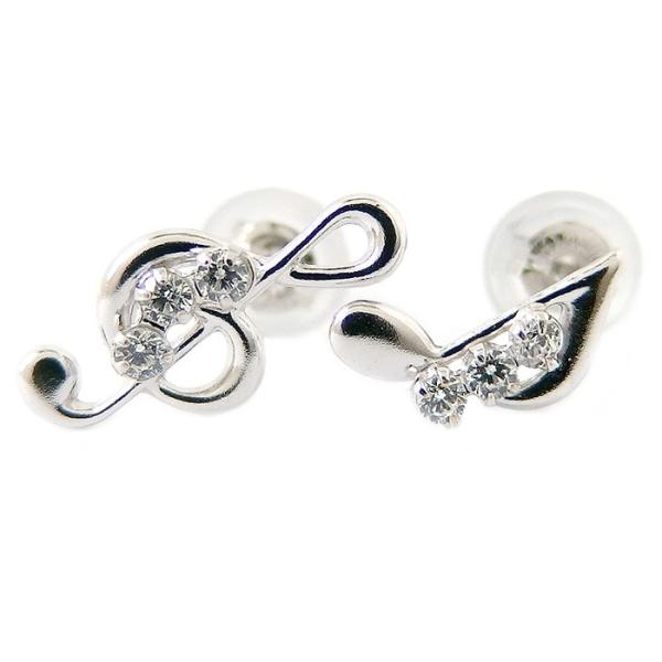 【限定1点限り】ピアス キュービックジルコニア K14 ホワイトゴールド 音符 楽譜 音楽 シンプル...