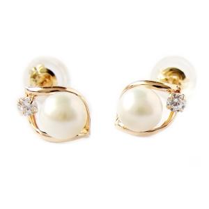 SIENA ROSE ピアス スリーダイヤを添えた18金パールピアス レディース