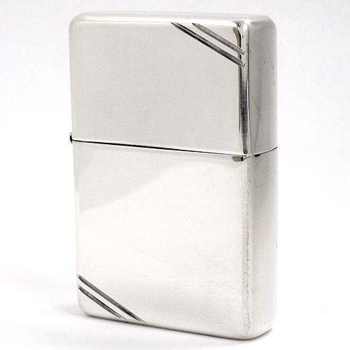 ZIPPO ライター 純銀製 #14 フラットトップ ライン入り 鏡面ポリッシュ ツヤ有り加工 艶あ...