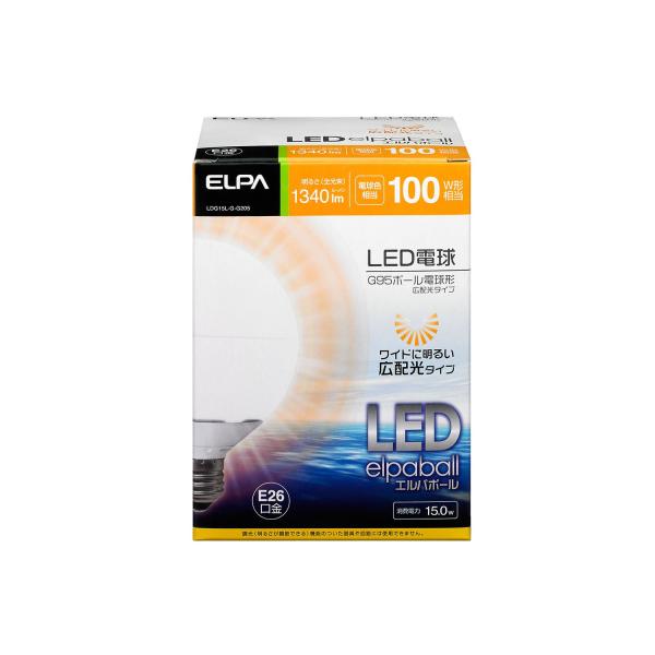 ELPA LED電球 G95ボール球形 100W形 口金直径26mm 電球色 広配光 LDG15L-...