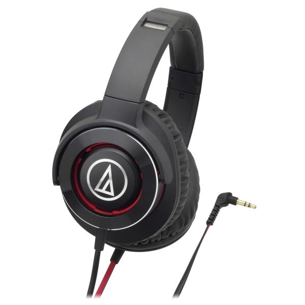 オーディオテクニカ SOLID BASS ポータブルヘッドホン 重低音 ブラックレッド ATH-WS...
