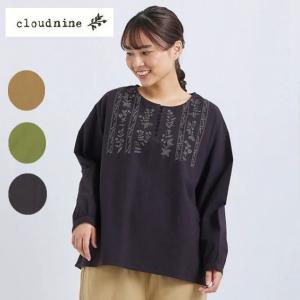 ブラウス 植物 刺しゅう 表起毛 フランネル 長袖 大きいサイズレディース 服 cloudnine  cloud nine クラウドナイン nbs1534m｜forest-shops