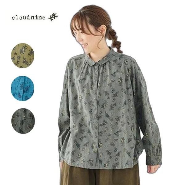 cloud nine クラウドナイン 花柄プリントネックギャザーシャツブラウス 前開き 大きいサイズ...
