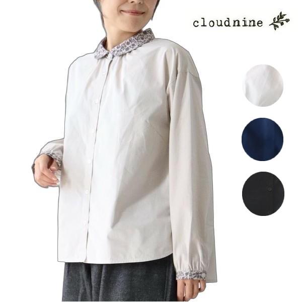 cloud nine クラウドナイン 表起毛小花プリントコンビブラウス シャツ 綿 長袖 レディース...