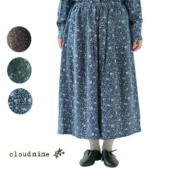 cloud nine クラウドナイン 花柄プリント裏地付き８分丈フレアパンツ 小花柄 裏地付き 表起...