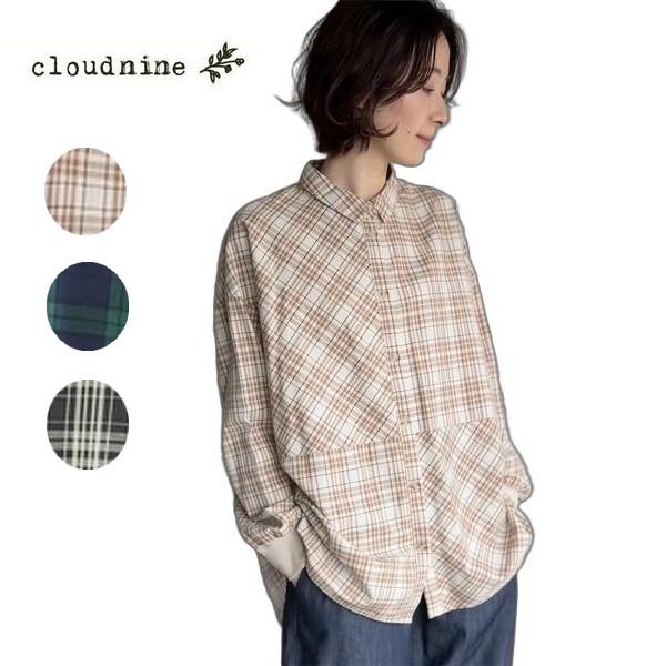 cloud nine クラウドナイン チェック柄アソート袖口リブ前開きシャツチュニック コットンツイ...