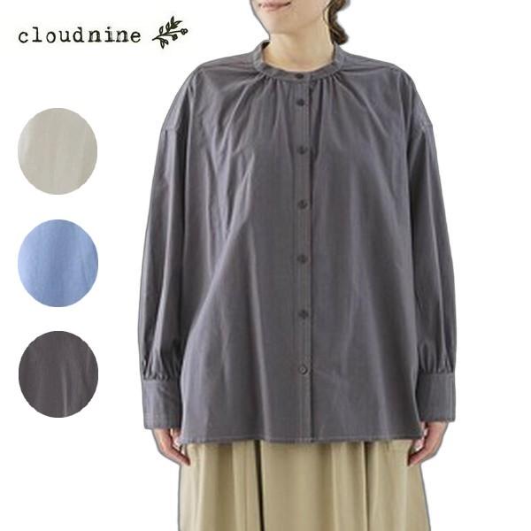 cloud nine クラウドナイン 配色ステッチ入り前開きチュニック シャツ ギャザー 丈長 無地...