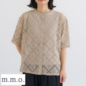 ブラウス レース ダイヤ柄 前開き ５分袖 レディース m.m.o ckc0021m｜forest-shops