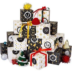 Kesote アドベントカレンダー クリスマス ギフトボックス 7x7x7cm カウントダウン1から24までギフトシール付き 直径4cm組み立て式 クリス