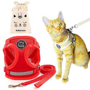 猫Heroes 猫用 ハーネス リード おでかけ 散歩 ねこ 首輪 抜けない 収納袋付き  (M, ヒーローレッドソリッド(単色赤