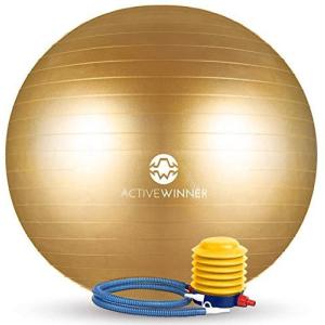 Active Winner バランスボール 65cm ゴールド アンチバースト 分厚い 滑り止め加工 フットポンプ付 ヨガ ピラティ