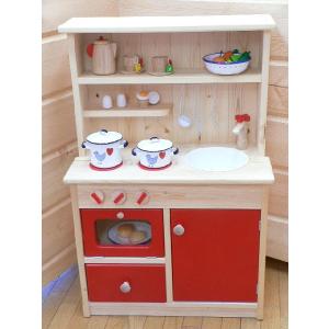 木のおもちゃ　おままごと　キッチン　誕生日　2歳　3歳　4歳　5歳　6歳　女　カスタムタイプ　ナチュラル＆レッド｜forest