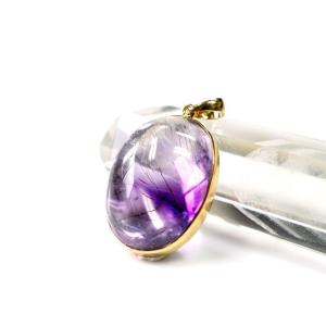 アメジストエレスチャル オーバル型 ペンダントトップ （18金イエローゴールド）   パワーストーン...