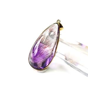アメジストエレスチャル ティアーズ型 ペンダントトップ （18金イエローゴールド）   パワーストー...
