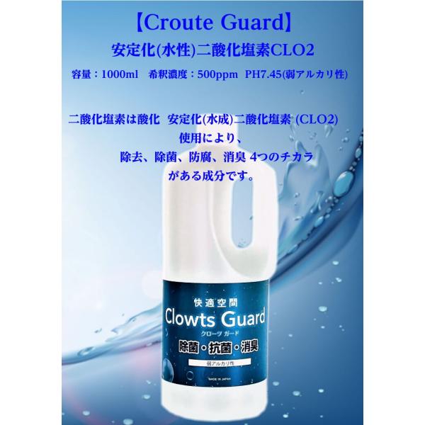 【 Clowts Guard 】 安定化(水成)二酸化塩素 (CLO2):詰替え用 1000ml