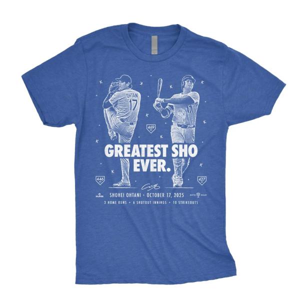 MLB 大谷 翔平 Greatest Sho Ever Tシャツ ブルー 青 ドジャース 大リーグ ...