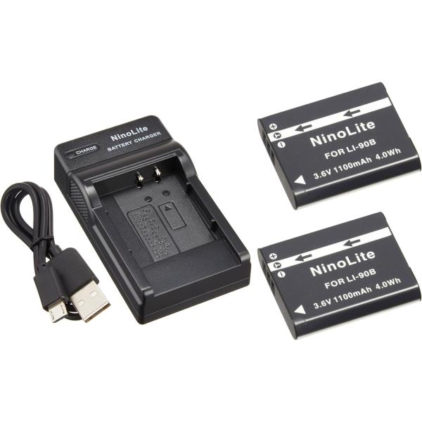 USB充電器とバッテリー2個セット DC16 と OLYMPUS オリンパス LI-90B 互換バッ...