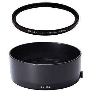 2点セット ES-65B 互換 レンズフード と UVフィルター 43mmのset RF50mm F1.8 STM対応 バヨネットフード 逆装着可能｜fortesss