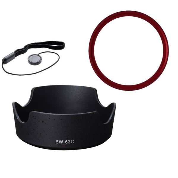 3点セット EW-63C 互換 レンズフードと UVフィルター 58mm赤と レンズキャップ紛失防止...