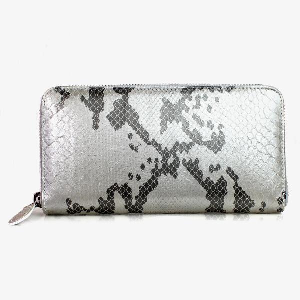 ヘビ革　パイソン　ラウンドファスナー長財布 740-7603 シルバー　メンズ財布　レディース財布