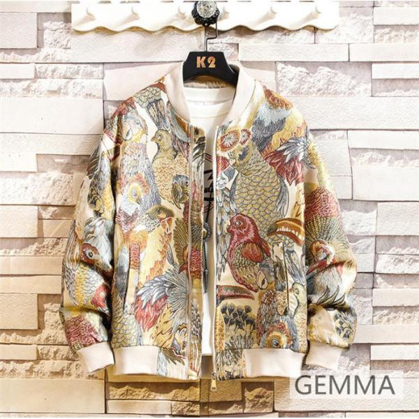 ジャンパー メンズ ブルゾン スカジャン 全体 刺繍  ジャケット 刺繍  春 チャイナ風 アウター...