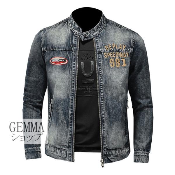 デニムジャケット メンズ 刺繍 Gジャン ビンテージ加工 デニム ジージャン ジャケット トップス ...