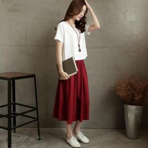 ※少し造りが雑です。レディース　トップス　ドレス/ワンピース　半袖＋ロングスカート　上下セット（ツーピース風）　　４タイプ　（サイズ：M/L）　