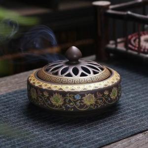 お香炉 アジアン ホルダー インテリア 蚊取り線香入れ 香皿 蓋付き 難燃綿付き